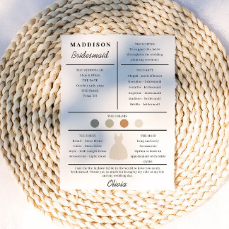 Bridesmaid Information Kaart