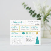 Bridesmaid Information Kaart Blauwgroen Faux Gold  (Staand voorkant)
