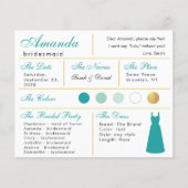 Bridesmaid Information Kaart Blauwgroen Faux Gold  (Voorkant)