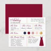 Bridesmaid Information Kaart Burgundy Gold Colors (Voorkant / Achterkant)