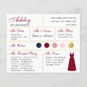 Bridesmaid Information Kaart Burgundy Gold Colors (Voorkant)