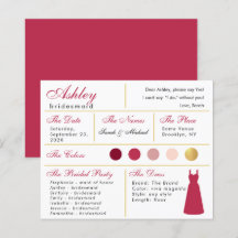 Bridesmaid Information Kaart Modern Magenta Gold