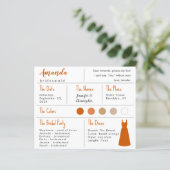 Bridesmaid Information Kaart - verbrande Oranje dr (Staand voorkant)