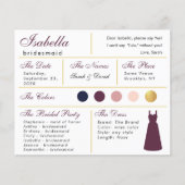 Bridesmaid Information Kaart Wine Kleur Faux Gold (Voorkant)