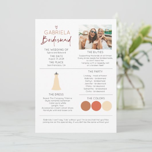 Bridesmaid Information Voorstel Fotosjabloon (Staand voorkant)