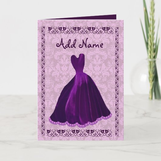 BRIDESMAID Invitation PAARSE fluwelen jurk R701 (Voorkant)