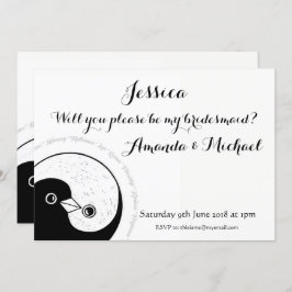 BRIDESMAID INVITE b/w duiven aanpasbaar Kaart