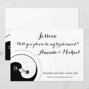 BRIDESMAID INVITE b/w duiven aanpasbaar Kaart