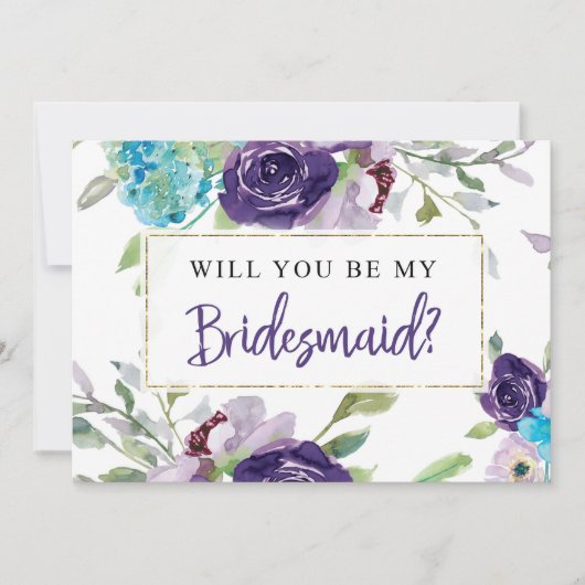 Bridesmaid-kaartje | Turquoise & Paars Kaart (Voorkant)