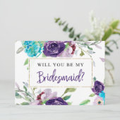 Bridesmaid-kaartje | Turquoise & Paars Kaart (Staand voorkant)