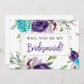 Bridesmaid-kaartje | Turquoise & Paars Kaart (Voorkant / Achterkant)