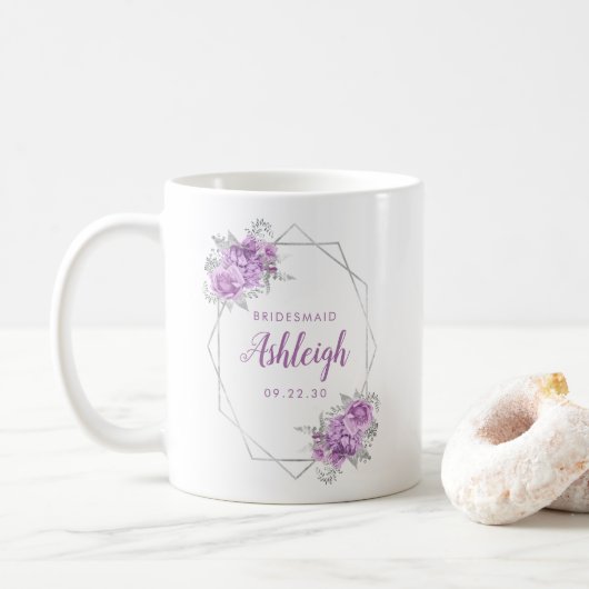 Bridesmaid Lavender Floral Geometric Silver Lijst Koffiemok (Met donut)