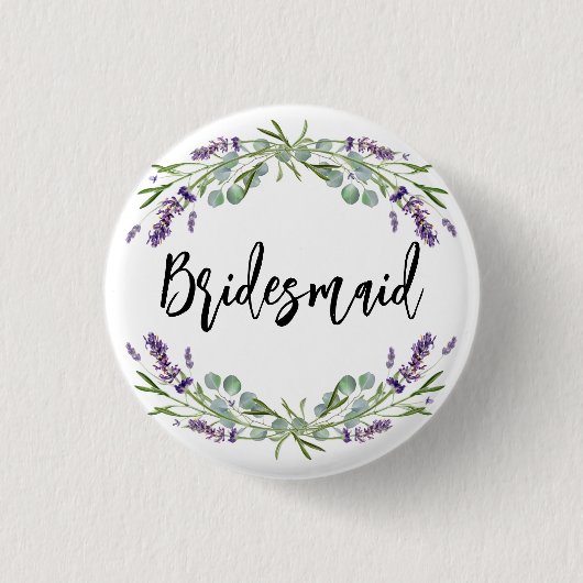 Bridesmaid lavender violet eucalyptusbruiloft ronde button 3,2 cm (Voorkant)