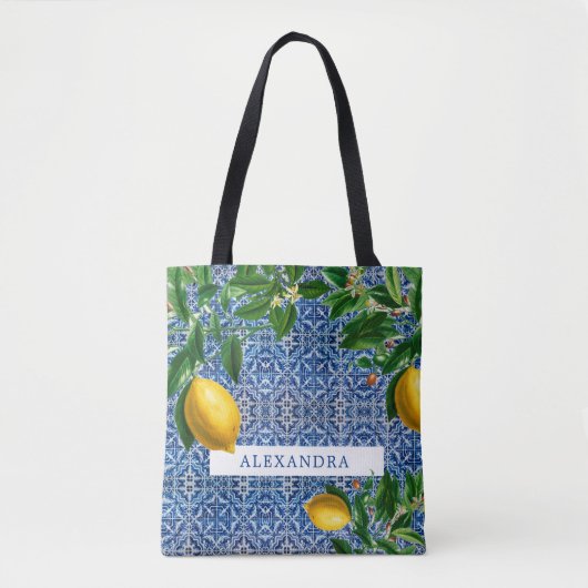Bridesmaid Lemons Blue Tiles Personal Tote Bag (Voorkant)