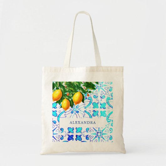 Bridesmaid Lemons Blue Tiles Personal Tote Bag (Voorkant)