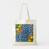 Bridesmaid Lemons Floral Blue White Tile Tote Bag (Achterkant)