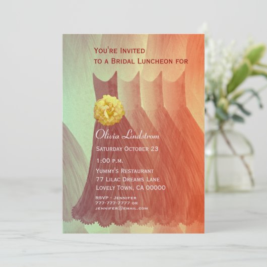 Bridesmaid Luncheon of Brunch Oranje jurken Kaart (Staand voorkant)