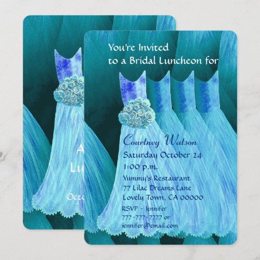 Bridesmaid Luncheon of Brunch Turquoise Blue V02A Kaart (Voorkant / Achterkant)