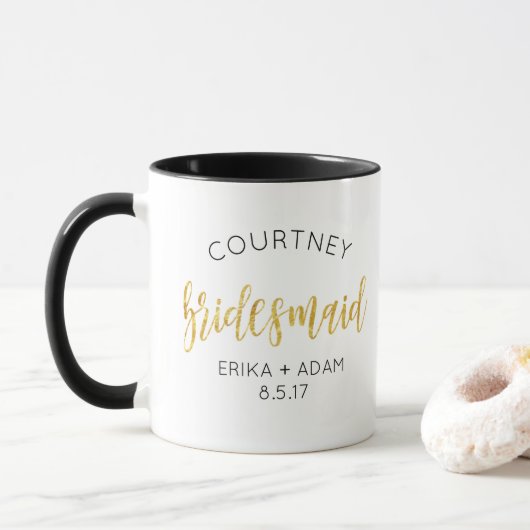 Bridesmaid Maid of Honor FAUX GOLD GLITTER Mok (Met donut)