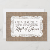 Bridesmaid / Maid of Honor Funny Rustic Burlap Kaart (Voorkant)