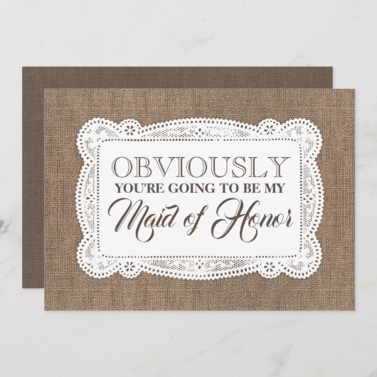 Bridesmaid / Maid of Honor Funny Rustic Burlap Kaart (Voorkant / Achterkant)