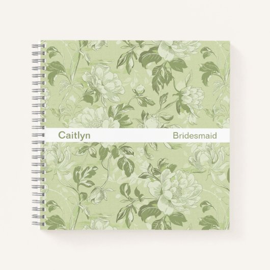 Bridesmaid Minimalist Stripe Green Floral Square Notitieboek (Voorkant)