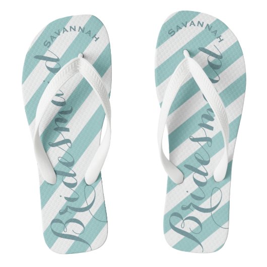 Bridesmaid Mint Stripes Patroon Teenslippers (Voetbed)