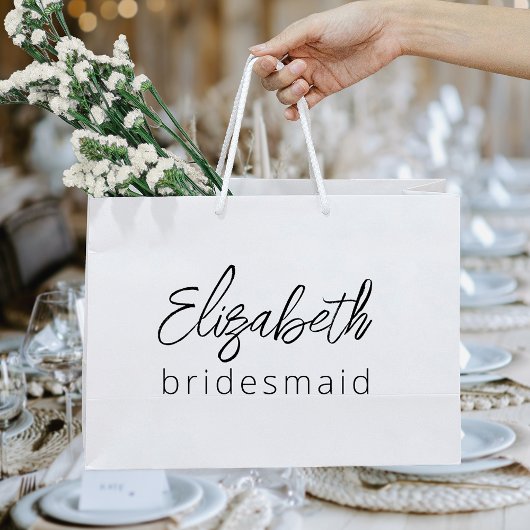Bridesmaid Modern Minimalist Script Bachelorette Groot Cadeauzakje