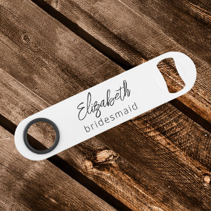 Bridesmaid Modern Minimalist Script Bachelorette Speed Flessenopener