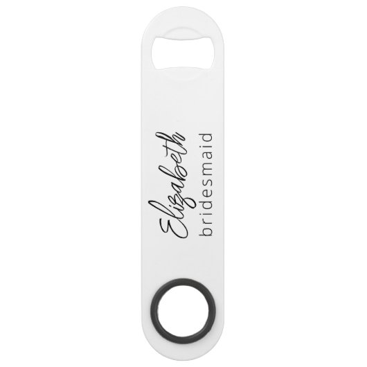 Bridesmaid Modern Minimalist Script Bachelorette Speed Flessenopener (Achterkant)