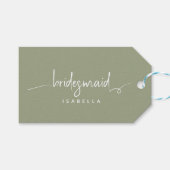 Bridesmaid Modern Minimalist Script Sage Green Cadeaulabel (Voorkant (Horizontaal))