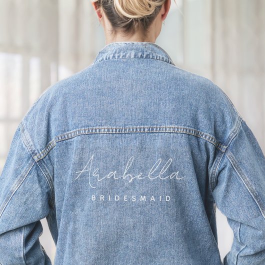 Bridesmaid | Modern minimalistisch script Bachelor Denim Jacket