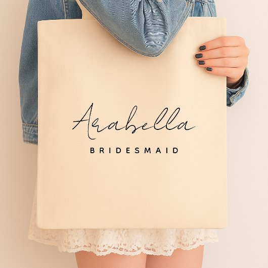 Bridesmaid | Modern minimalistisch script Bachelor Tote Bag