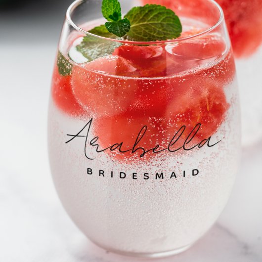 Bridesmaid | Modern minimalistisch script Bachelor Wijnglas Zonder Voet