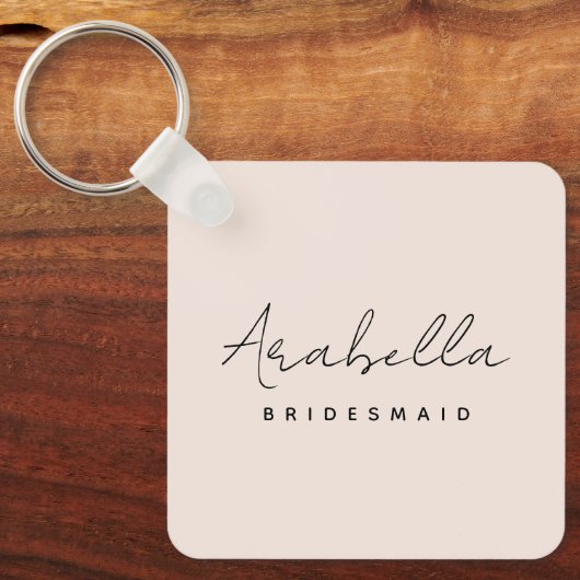 Bridesmaid | Modern minimalistisch script Blush Pi Sleutelhanger (Voorkant)