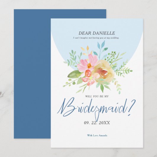 Bridesmaid Modern typografie Fijne bloemen Kaart (Voorkant / Achterkant)