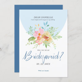 Bridesmaid Modern typografie Fijne bloemen Kaart