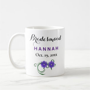 Bridesmaid Modern Typography Paars Floral Wedding Koffiemok