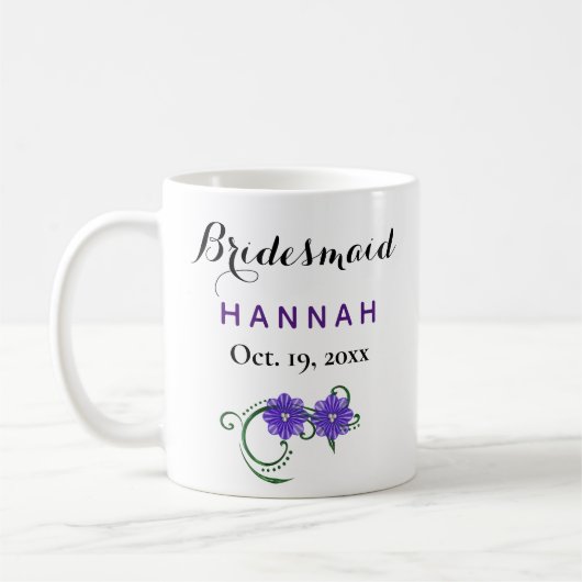 Bridesmaid Modern Typography Paars Floral Wedding Koffiemok (Links)