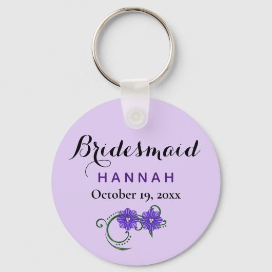 Bridesmaid Modern Typography Paars Floral Wedding Sleutelhanger (Voorkant)