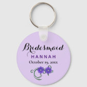 Bridesmaid Modern Typography Paars Floral Wedding Sleutelhanger (Achterkant)