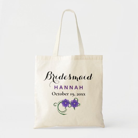 Bridesmaid Modern Typography Paars Floral Wedding Tote Bag (Voorkant)