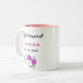 Bridesmaid Modern Typography Pink Flowers Wedding Tweekleurige Koffiemok (Voorkant links)