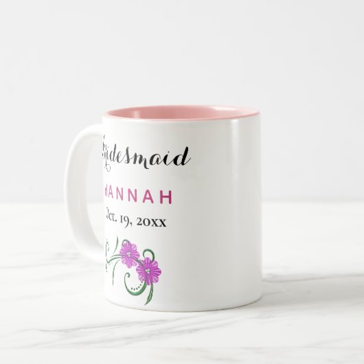 Bridesmaid Modern Typography Pink Flowers Wedding Tweekleurige Koffiemok (Voorkant links)