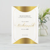 Bridesmaid Moderne goudtipografie gouden grens Inv Kaart (Staand voorkant)