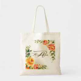 Bridesmaid Monogram Wedding Party Oranje Floral Tote Bag