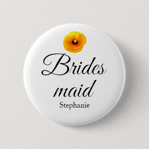 Bridesmaid Name Poppy Floral Abstract Wedding Cute Ronde Button 5,7 Cm