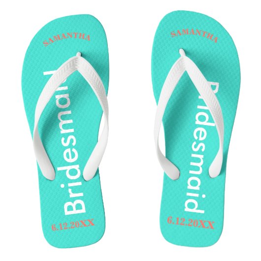 Bridesmaid NAME Turquoise Blue Teenslippers (Voetbed)