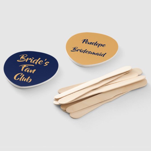 Bridesmaid Name van Navy and Gold Bride's Fan Club Handwaaier (Niet-gemonteerd)