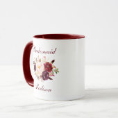 Bridesmaid Name Waterverf Burgundy Floral Mok (Voorkant links)